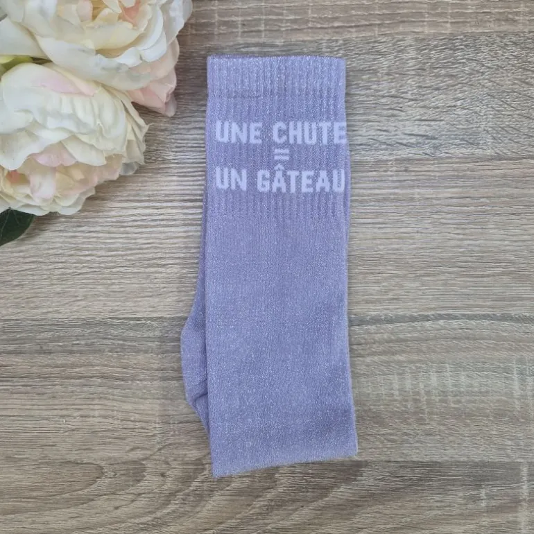 Chaussettes à paillettes équitation - Une chute égal un gâteau - Paillettes Attitude