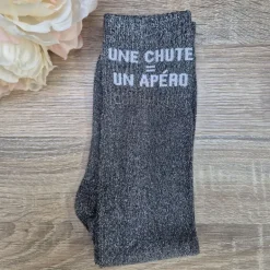 Chaussettes à paillettes équitation - Une chute egal un apéro - Paillettes Attitude