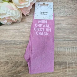 Chaussettes à paillettes équitation - Mon cheval c'est un crack - Paillettes Attitude